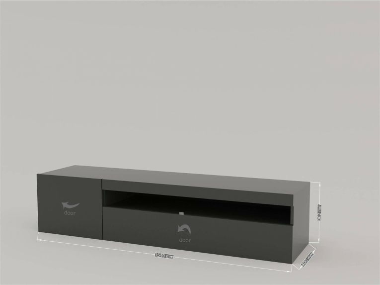 Mobile Porta tv Nero Antracite Lucido un Ripiano Apertura Battente, a Ribalta 150x40x37h cm, 2 Ante Made in Italy - Acrilya