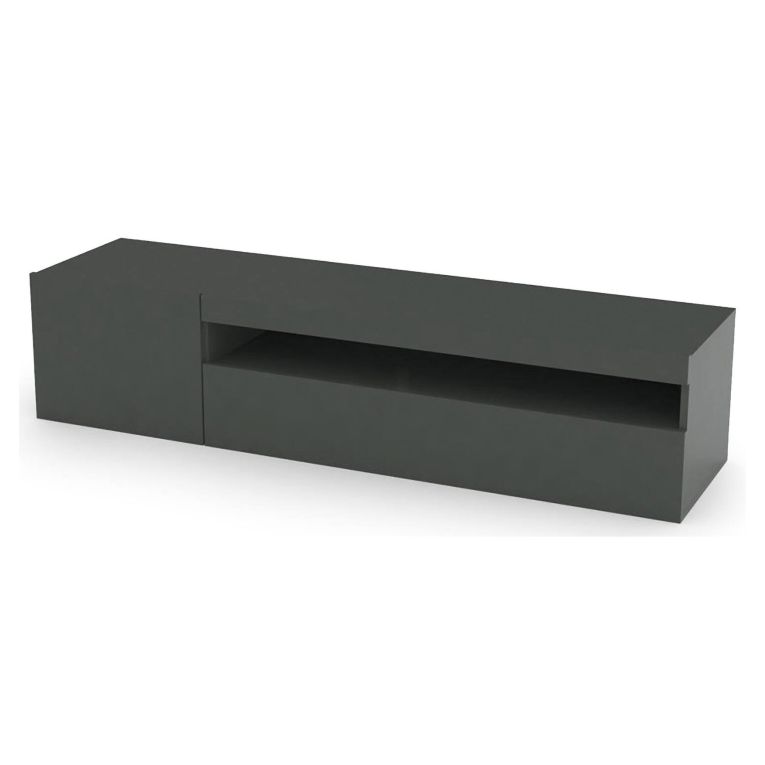 Mobile Porta tv Nero Antracite Lucido un Ripiano Apertura Battente, a Ribalta 150x40x37h cm, 2 Ante Made in Italy - Acrilya