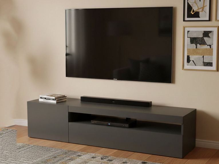 Mobile Porta tv Nero Antracite Lucido un Ripiano Apertura Battente, a Ribalta 150x40x37h cm, 2 Ante Made in Italy - Acrilya