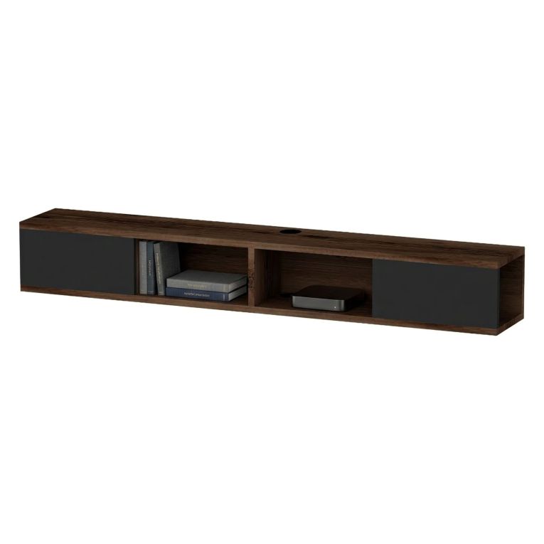 Mobile Porta tv Nero Antracite Marrone Noce 2 Ante Peso Supportato 40 kg 140x22x20h cm, Installazione Sospeso - Ispica