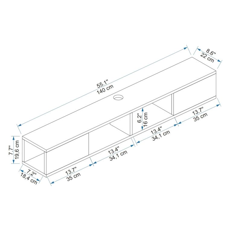 Mobile Porta tv Nero Antracite Marrone Noce 2 Ante Peso Supportato 40 kg 140x22x20h cm, Installazione Sospeso - Ispica