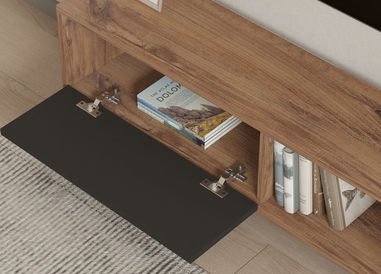 Mobile Porta tv Nero Antracite Marrone Noce Un'anta Apertura a Ribalta 120x25x37h cm, 2 Vani - Taurasi