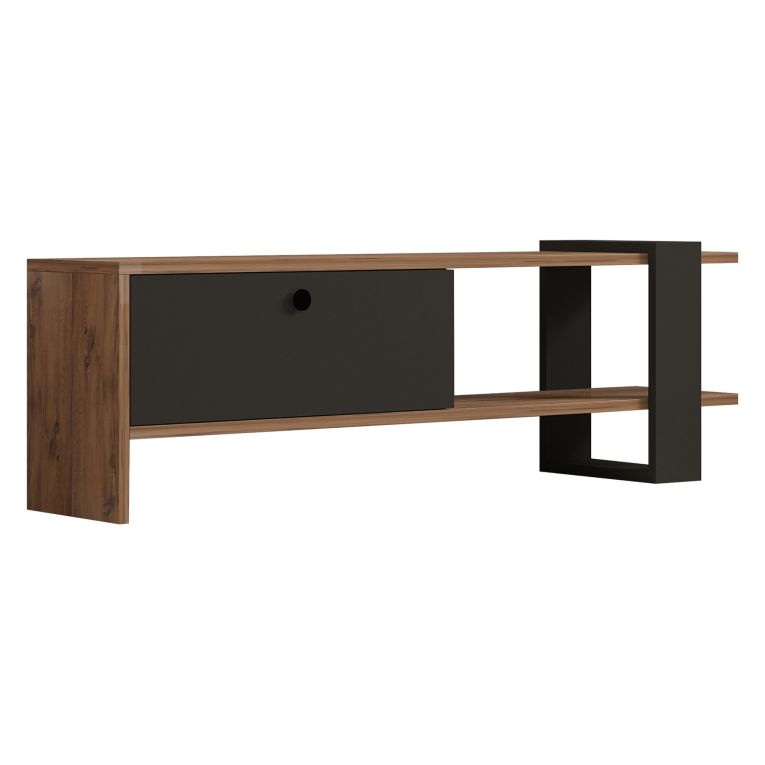 Mobile Porta tv Nero Antracite Marrone Noce Un'anta Apertura a Ribalta 120x25x37h cm, 2 Vani - Taurasi