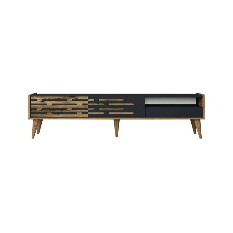 Mobile Porta tv Nero Antracite Marrone Noce un Ripiano 3 Ante 180x45x35h cm, 2 Vani - Upana