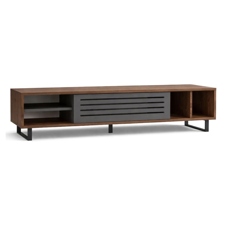 Mobile Porta tv Nero Antracite Marrone Noce un Ripiano Un'anta 160x40x35h cm, 5 Vani - Sovico