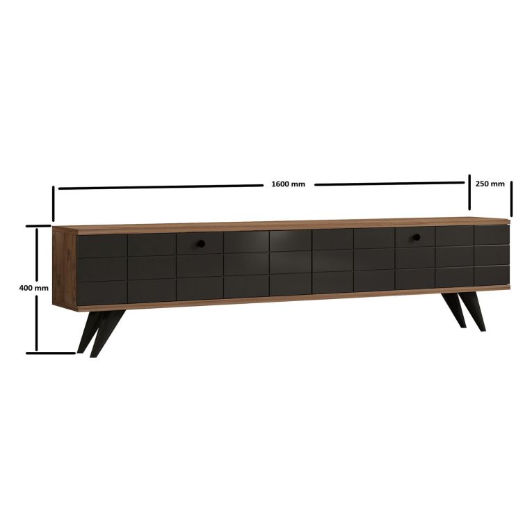 Mobile Porta tv Nero Antracite Marrone Rovere 2 Ante Apertura a Ribalta 160x25x35h cm, 2 Vani - Tresana