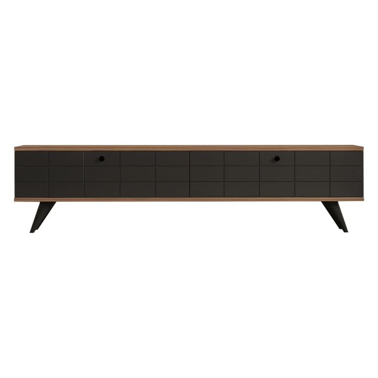 Mobile Porta tv Nero Antracite Marrone Rovere 2 Ante Apertura a Ribalta 160x25x35h cm, 2 Vani - Tresana