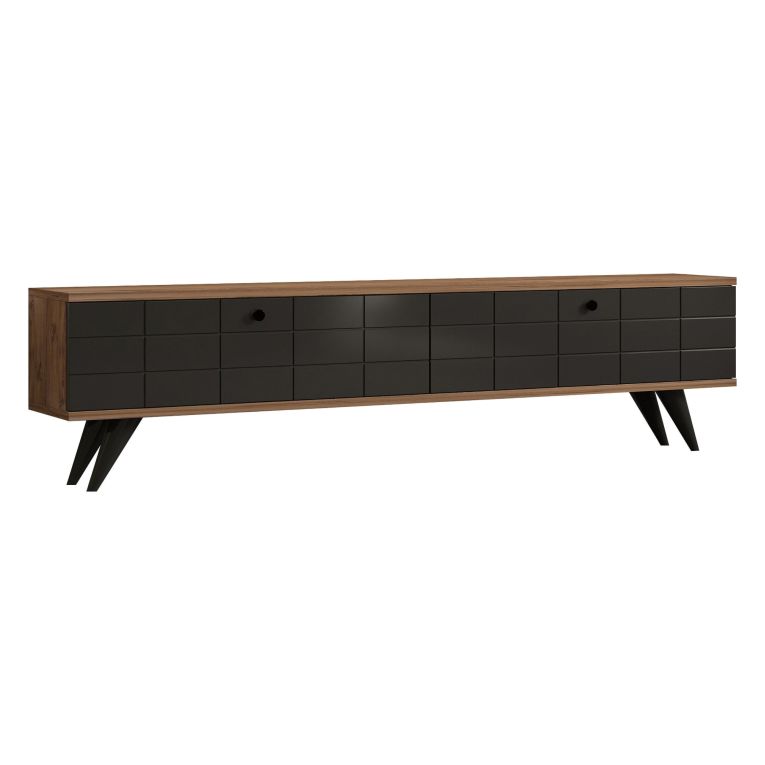 Mobile Porta tv Nero Antracite Marrone Rovere 2 Ante Apertura a Ribalta 160x25x35h cm, 2 Vani - Tresana