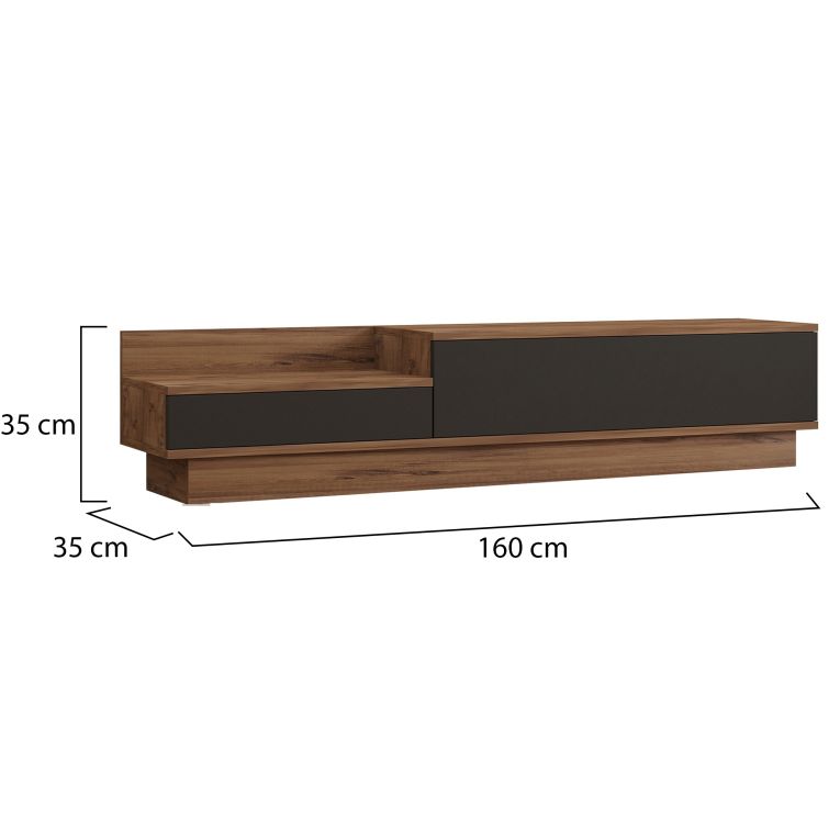 Mobile Porta tv Nero Antracite Marrone Rovere 2 Ante Apertura a Ribalta 160x35x35h cm, 2 Vani - Persico