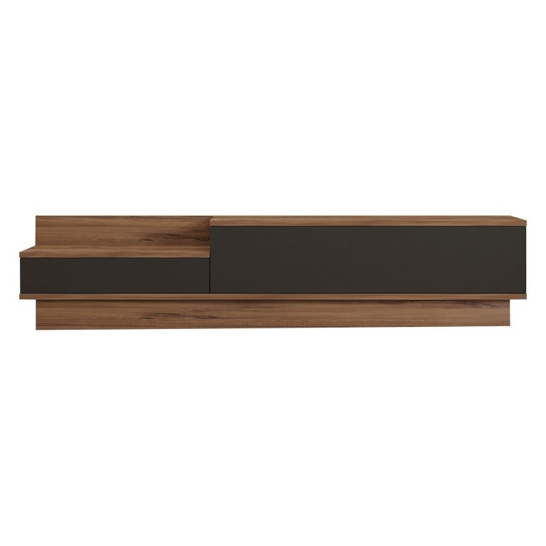 Mobile Porta tv Nero Antracite Marrone Rovere 2 Ante Apertura a Ribalta 160x35x35h cm, 2 Vani - Persico
