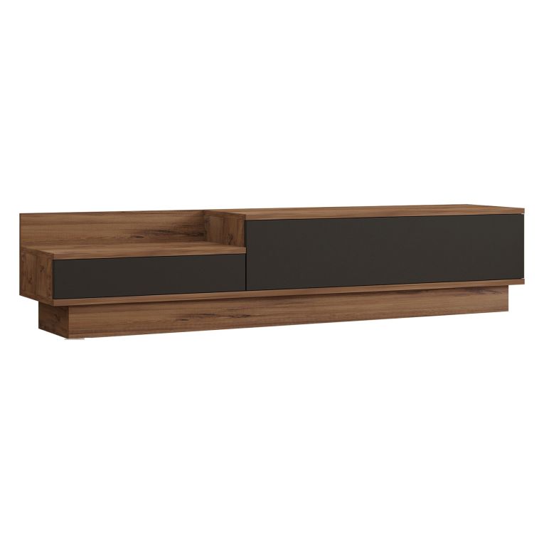 Mobile Porta tv Nero Antracite Marrone Rovere 2 Ante Apertura a Ribalta 160x35x35h cm, 2 Vani - Persico