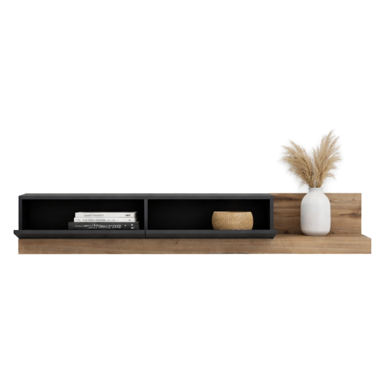 Mobile Porta tv Nero Antracite Marrone Rovere 2 Ante Apertura a Ribalta 180x37x30h cm, 2 Vani - Cajetani