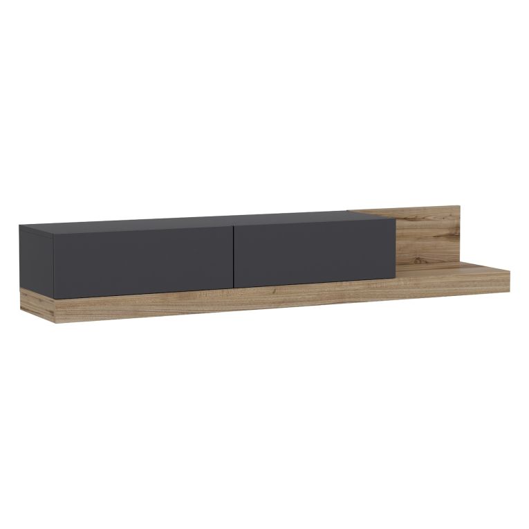 Mobile Porta tv Nero Antracite Marrone Rovere 2 Ante Apertura a Ribalta 180x37x30h cm, 2 Vani - Cajetani