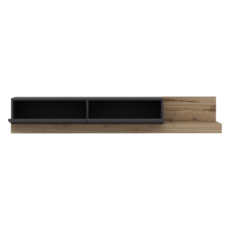 Mobile Porta tv Nero Antracite Marrone Rovere 2 Ante Apertura a Ribalta 180x37x30h cm, 2 Vani - Cajetani