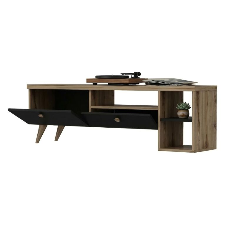 Mobile Porta tv Nero Antracite Marrone Rovere 2 Ripiani 2 Ante 150x35x47h cm, 5 Vani - Filetto