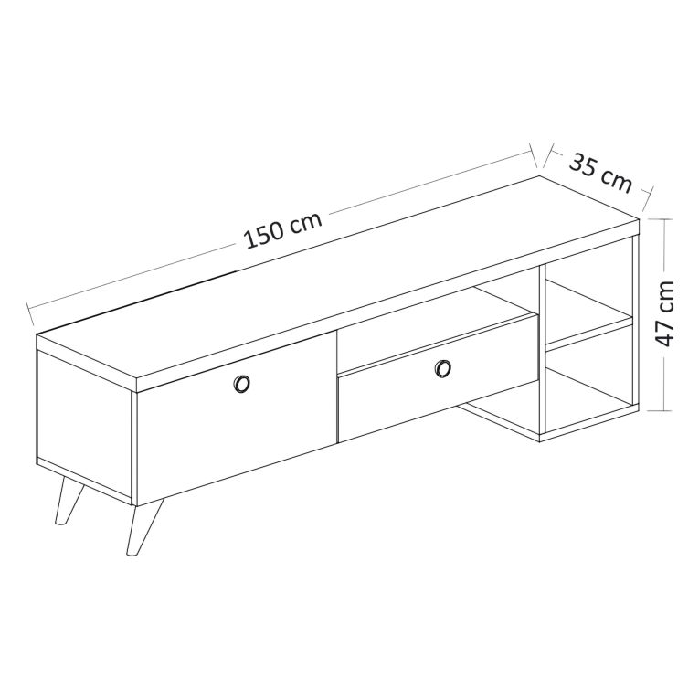 Mobile Porta tv Nero Antracite Marrone Rovere 2 Ripiani 2 Ante 150x35x47h cm, 5 Vani - Filetto