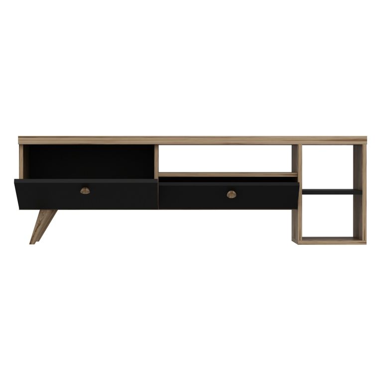 Mobile Porta tv Nero Antracite Marrone Rovere 2 Ripiani 2 Ante 150x35x47h cm, 5 Vani - Filetto
