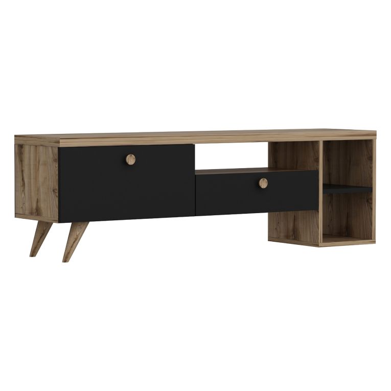 Mobile Porta tv Nero Antracite Marrone Rovere 2 Ripiani 2 Ante 150x35x47h cm, 5 Vani - Filetto