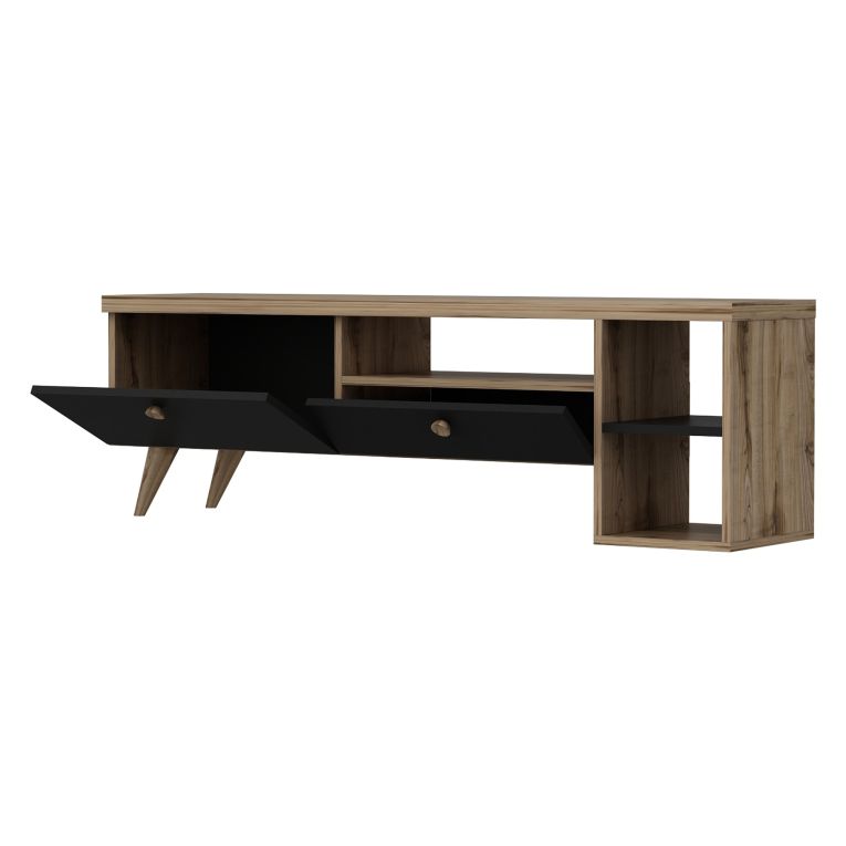 Mobile Porta tv Nero Antracite Marrone Rovere 2 Ripiani 2 Ante 150x35x47h cm, 5 Vani - Filetto