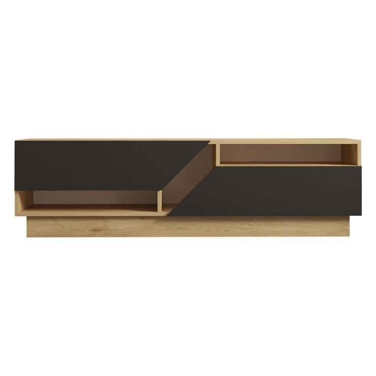 Mobile Porta tv Nero Antracite Marrone Rovere 2 Ripiani 2 Ante 160x40x45h cm, 5 Vani - Spilinga