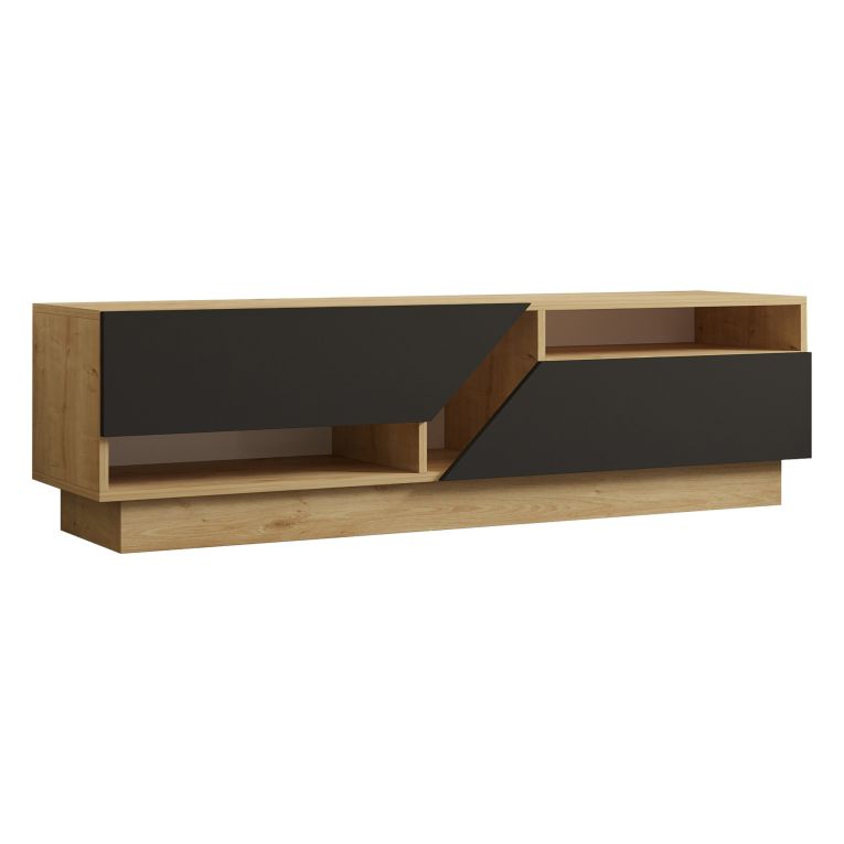 Mobile Porta tv Nero Antracite Marrone Rovere 2 Ripiani 2 Ante 160x40x45h cm, 5 Vani - Spilinga