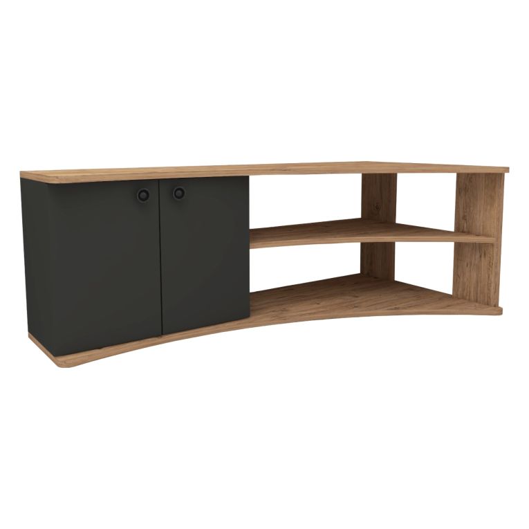 Mobile Porta tv Nero Antracite Marrone Rovere 2 Ripiani 4 Vani 135x68x49h cm, 2 Ante - Roisan
