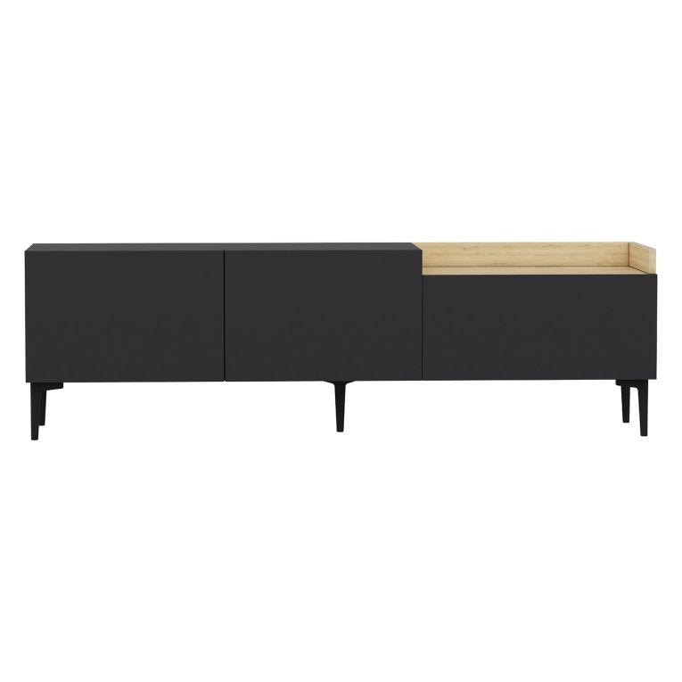 Mobile Porta tv Nero Antracite Marrone Rovere 3 Ante Apertura a Ribalta 160x37x48h cm, 3 Vani - Postal