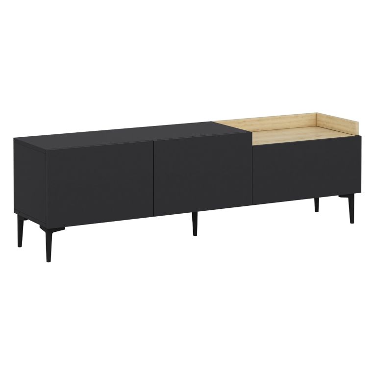 Mobile Porta tv Nero Antracite Marrone Rovere 3 Ante Apertura a Ribalta 160x37x48h cm, 3 Vani - Postal