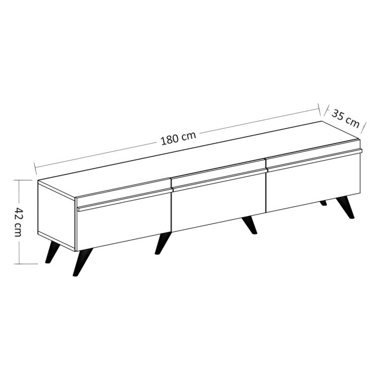 Mobile Porta tv Nero Antracite Marrone Rovere 3 Ante Apertura a Ribalta 180x35x42h cm, 3 Vani - Cortaccia