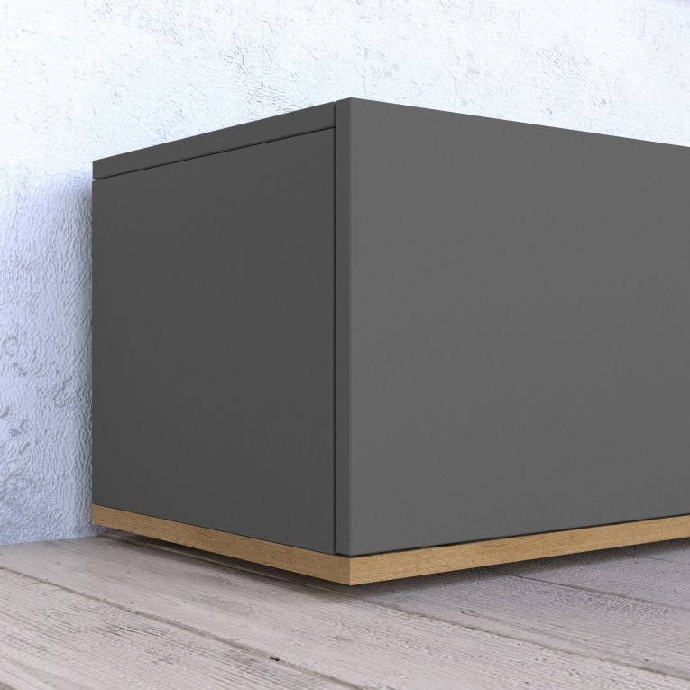 Mobile Porta tv Nero Antracite Marrone Rovere 3 Ripiani 3 Ante 200x35x30h cm, 4 Vani Made in Italy - Oxanna