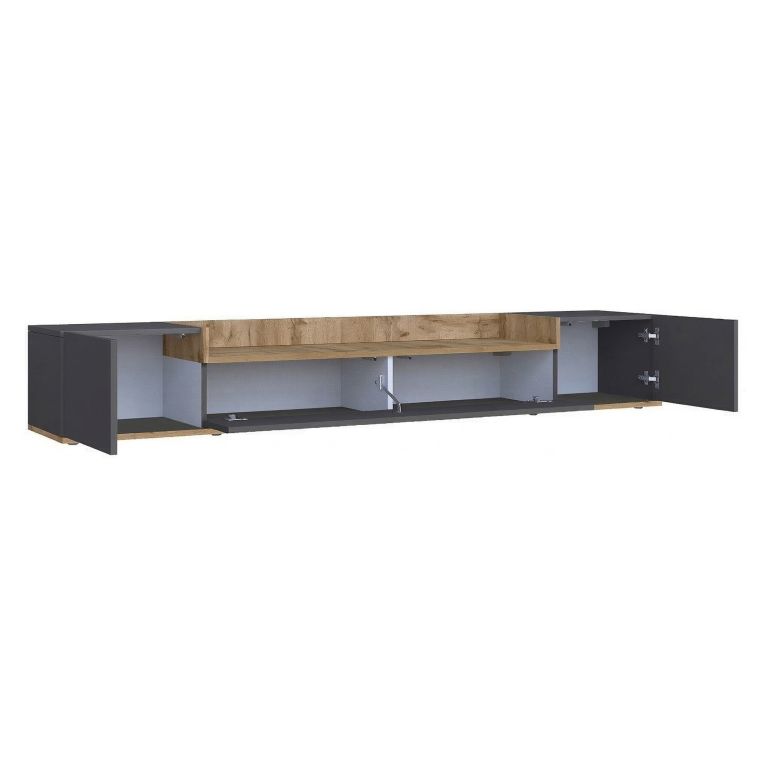 Mobile Porta tv Nero Antracite Marrone Rovere 3 Ripiani 3 Ante 200x35x30h cm, 4 Vani Made in Italy - Oxanna