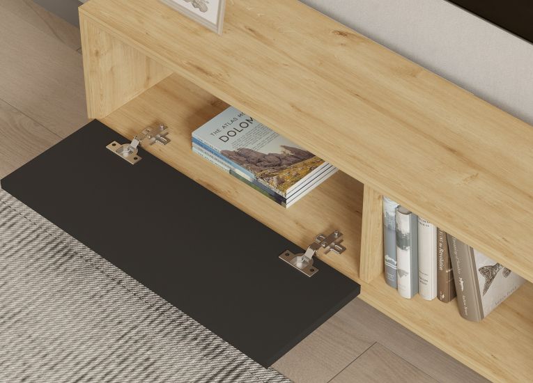 Mobile Porta tv Nero Antracite Marrone Rovere Un'anta Apertura a Ribalta 120x25x37h cm, 2 Vani - Taurasi