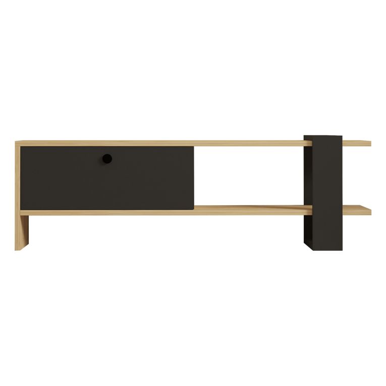 Mobile Porta tv Nero Antracite Marrone Rovere Un'anta Apertura a Ribalta 120x25x37h cm, 2 Vani - Taurasi