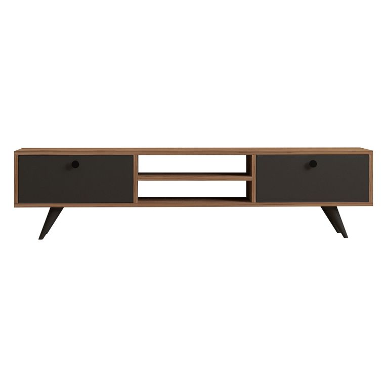 Mobile Porta tv Nero Antracite Marrone Rovere un Ripiano 2 Ante 160x30x37h cm, 4 Vani - Tribano