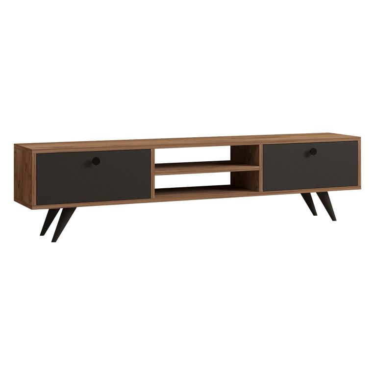 Mobile Porta tv Nero Antracite Marrone Rovere un Ripiano 2 Ante 160x30x37h cm, 4 Vani - Tribano