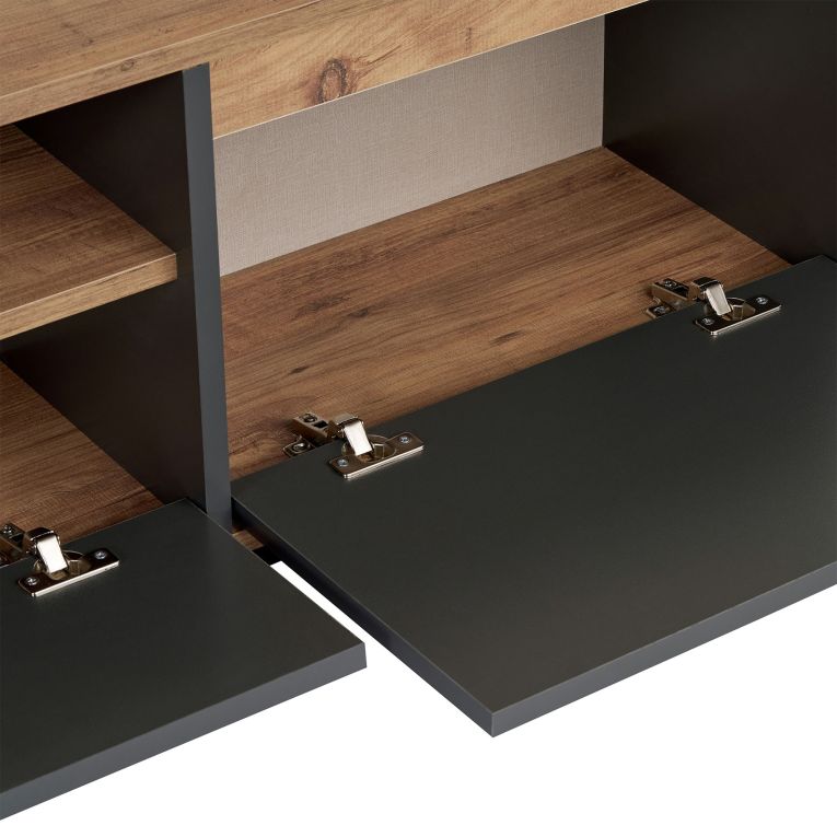 Mobile Porta tv Nero Antracite Marrone Rovere un Ripiano 3 Ante 160x30x42h cm, 4 Vani - Morrigan