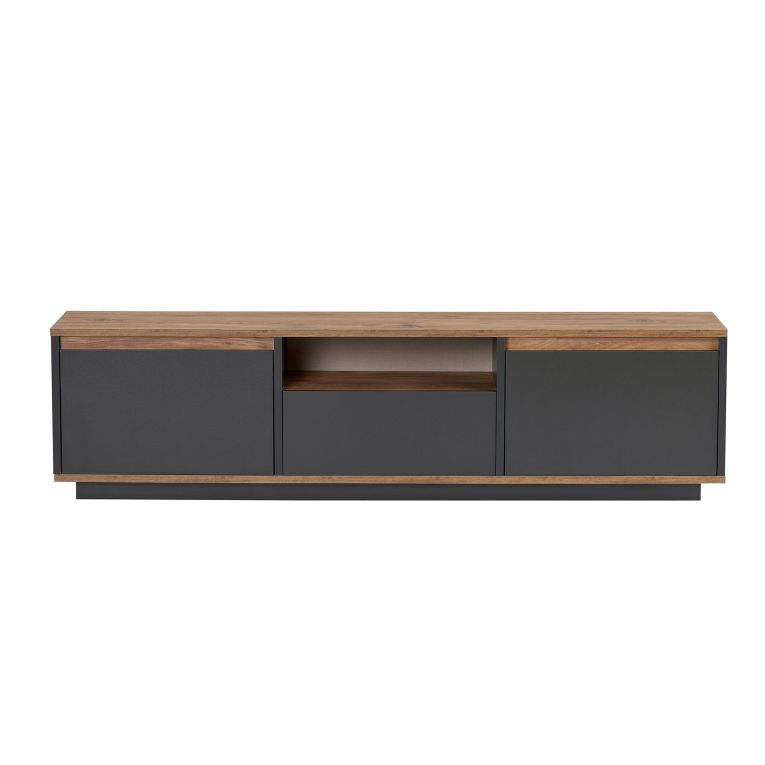 Mobile Porta tv Nero Antracite Marrone Rovere un Ripiano 3 Ante 160x30x42h cm, 4 Vani - Morrigan