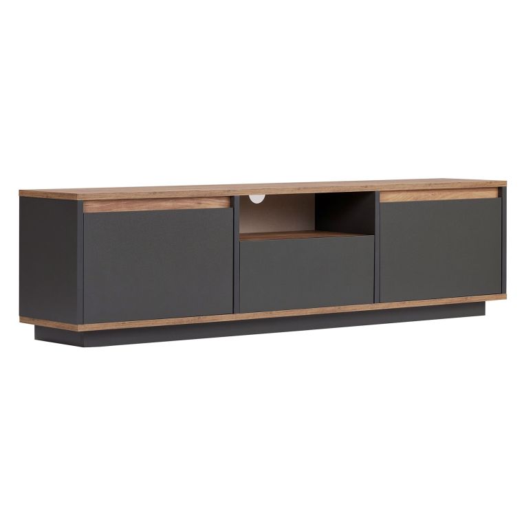 Mobile Porta tv Nero Antracite Marrone Rovere un Ripiano 3 Ante 160x30x42h cm, 4 Vani - Morrigan