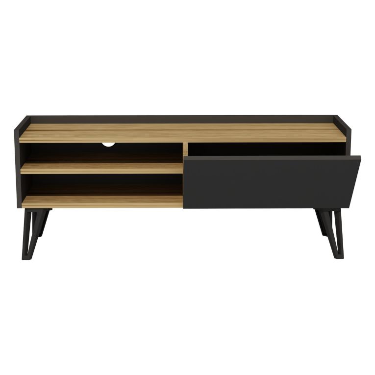 Mobile Porta tv Nero Antracite Marrone Rovere un Ripiano Un'anta 120x33x50h cm, 3 Vani - Cremia