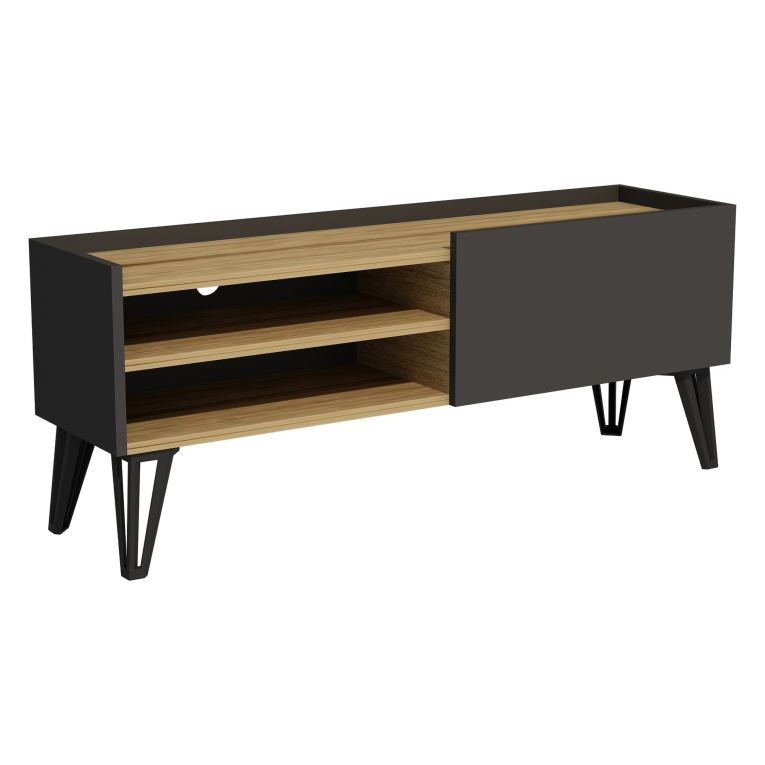 Mobile Porta tv Nero Antracite Marrone Rovere un Ripiano Un'anta 120x33x50h cm, 3 Vani - Cremia