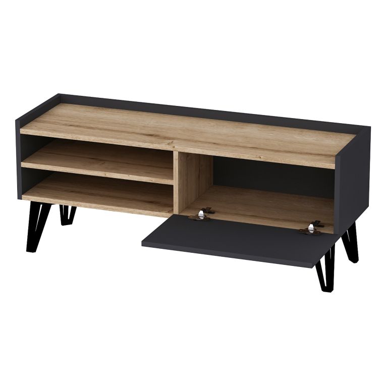Mobile Porta tv Nero Antracite Marrone Rovere un Ripiano Un'anta 120x39x50h cm, 3 Vani - Molinara