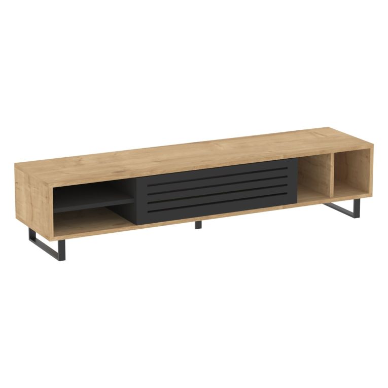 Mobile Porta tv Nero Antracite Marrone Rovere un Ripiano Un'anta 160x40x35h cm, 5 Vani - Sovico