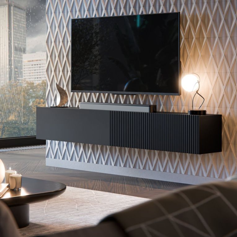 Mobile Porta tv Nero Antracite Modulabile un Ripiano 200x30x31h cm, 2 Ante - Sindia