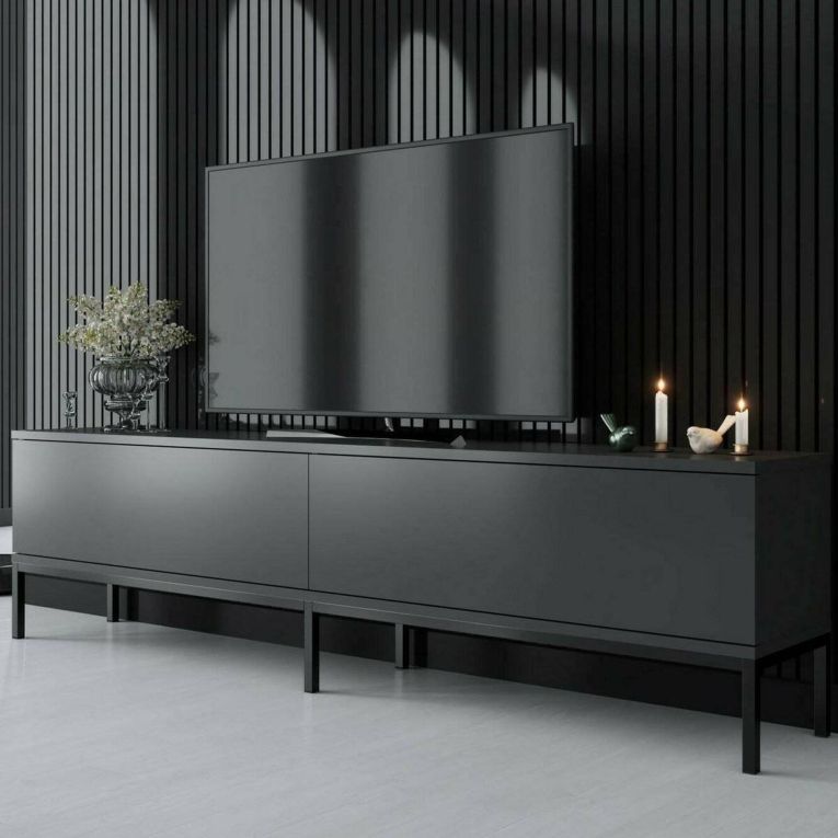 Mobile Porta tv Nero Antracite Nero Cassetti un Ripiano 180x30x47h cm, 2 Ante - Espero