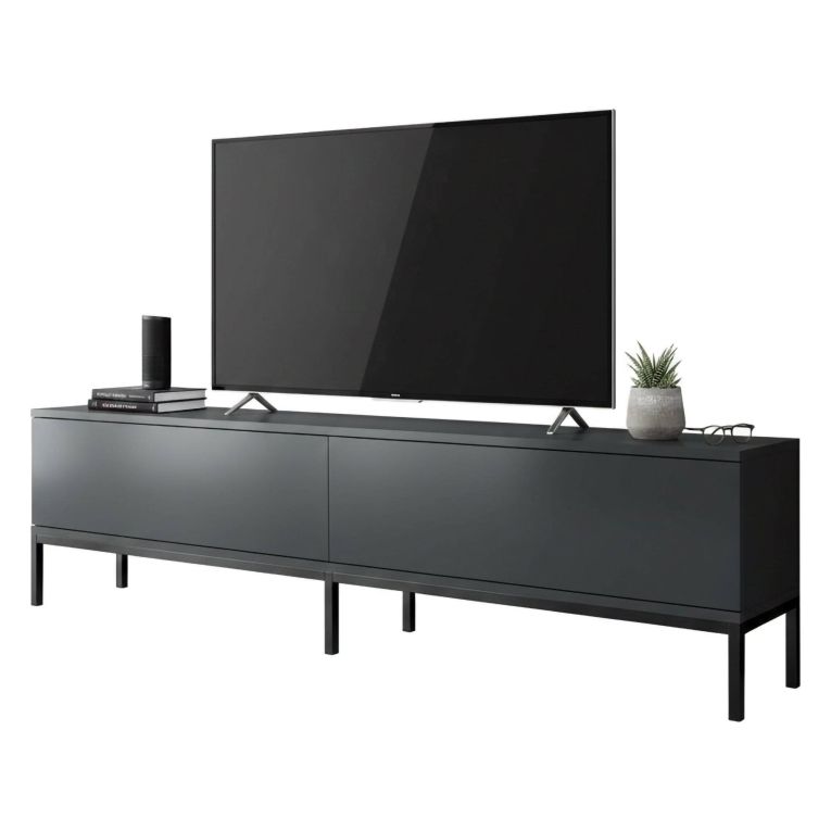 Mobile Porta tv Nero Antracite Nero Cassetti un Ripiano 180x30x47h cm, 2 Ante - Espero