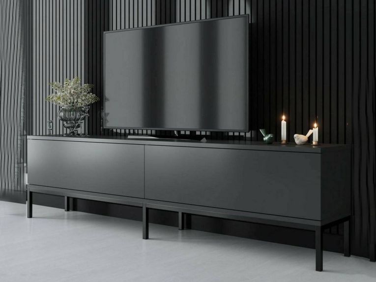 Mobile Porta tv Nero Antracite Nero Cassetti un Ripiano 180x30x47h cm, 2 Ante - Espero