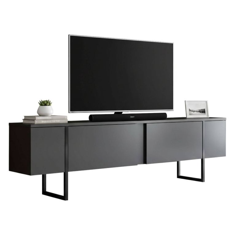 Mobile Porta tv Nero Antracite Nero Cassetti un Ripiano 180x30x50h cm, 2 Ante - Abishia