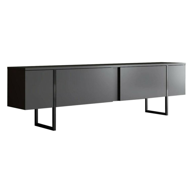 Mobile Porta tv Nero Antracite Nero Cassetti un Ripiano 180x30x50h cm, 2 Ante - Abishia