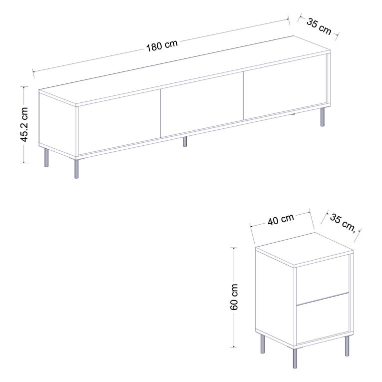 Mobile Porta tv Nero Antracite Nero Marmo 2 Ripiani 7 Vani 260x35x45h cm, 5 Ante - Cortin