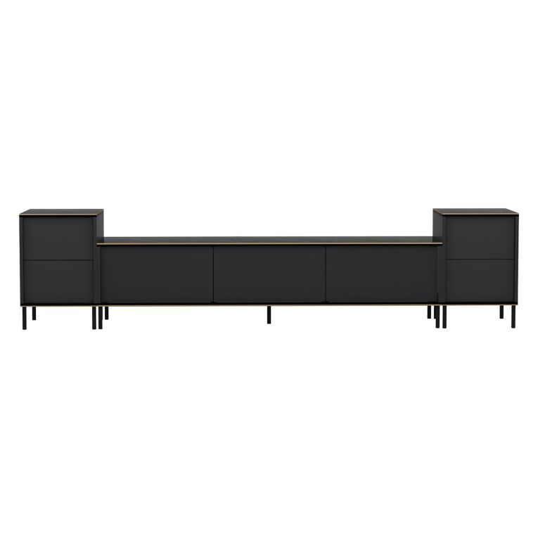 Mobile Porta tv Nero Antracite Nero Marmo 2 Ripiani 7 Vani 260x35x45h cm, 5 Ante - Cortin